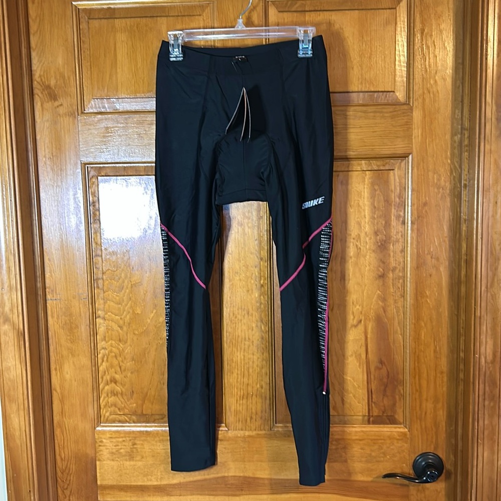 Souke Sports Men’s Black Padded 4/4 padded cycling Pants zip ankles Size Lg-NWT